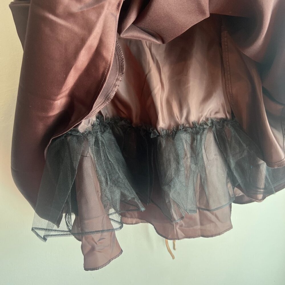Blondie Nites Lamour Lace-Up Mini Satin Skater Dress Sz 7 in Brown Chocolate - Picture 4 of 13